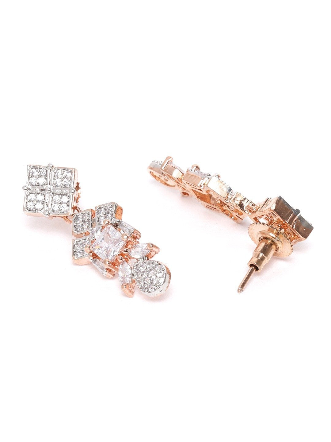 Priyaasi Women American Diamond Rose Gold Plated Leaf Jewellery Set - Grab2buy