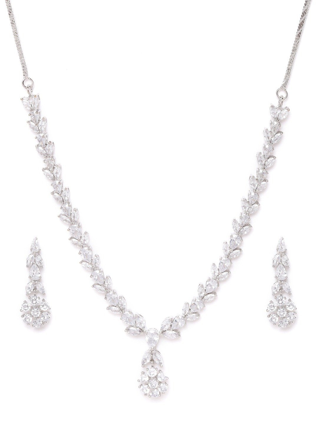 Priyaasi Women American Diamond Silver Plated Leaf Jewellery Set - Grab2buy
