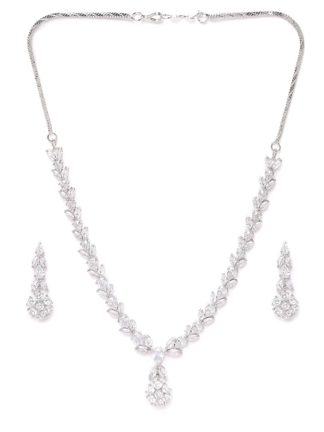 Priyaasi Women American Diamond Silver Plated Leaf Jewellery Set - Grab2buy