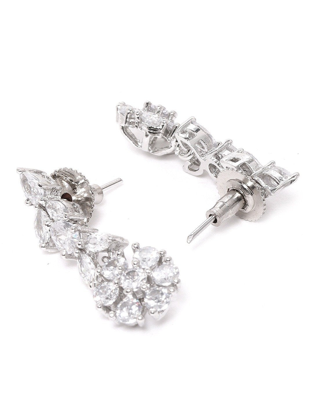 Priyaasi Women American Diamond Silver Plated Leaf Jewellery Set - Grab2buy