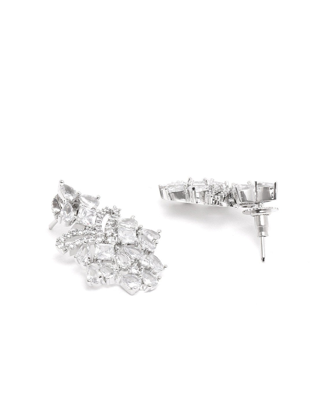 Priyaasi Women American Diamond Silver Plated Floral Jewellery Set - Grab2buy