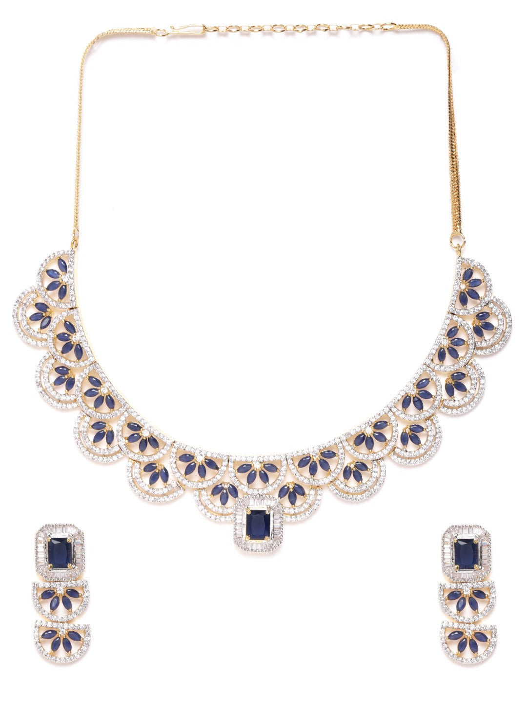 Priyaasi Women Blue American Diamond Gold Plated Jewellery Set - Grab2buy