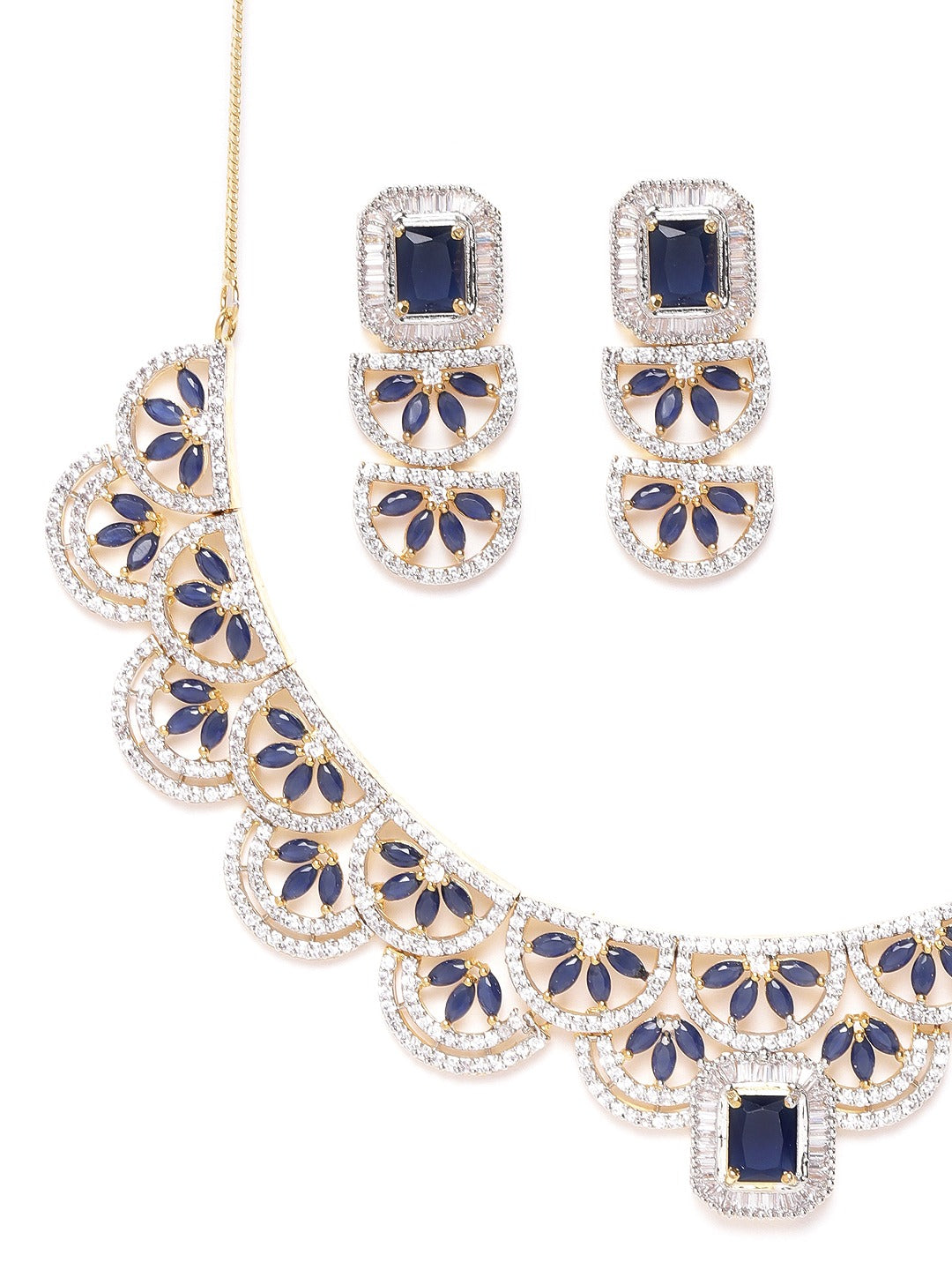 Priyaasi Women Blue American Diamond Gold Plated Jewellery Set - Grab2buy
