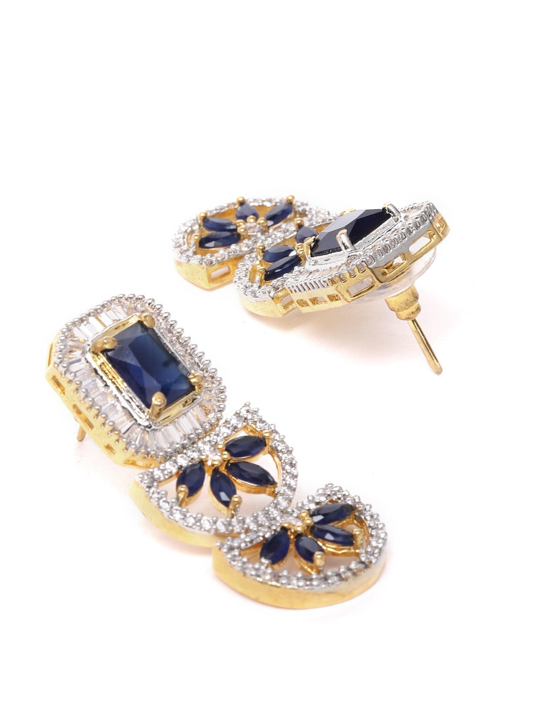 Priyaasi Women Blue American Diamond Gold Plated Jewellery Set - Grab2buy