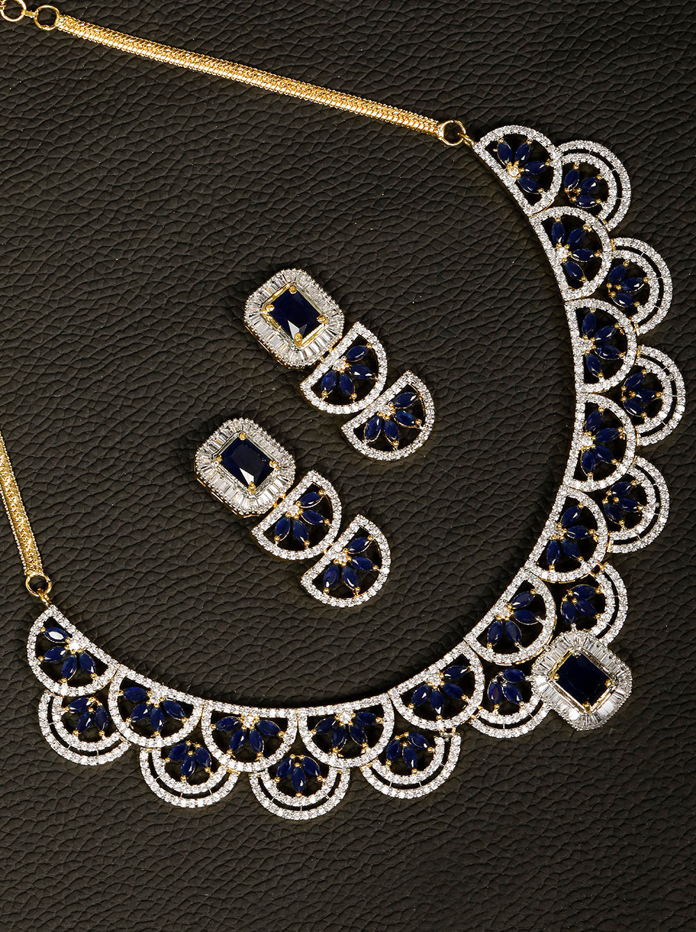 Priyaasi Women Blue American Diamond Gold Plated Jewellery Set - Grab2buy