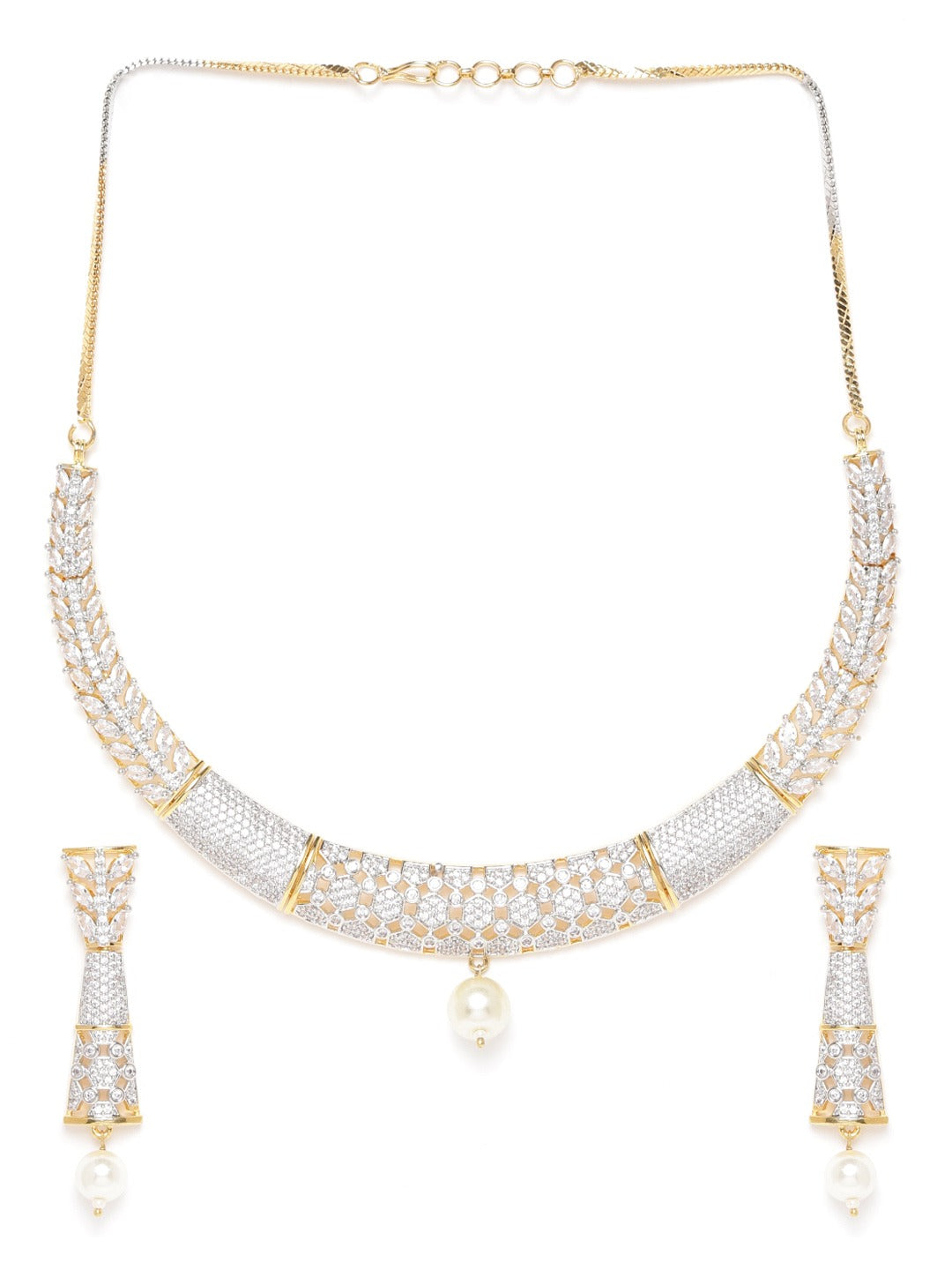 Priyaasi Women Pearls American Diamond Gold Pated Jewellery Set - Grab2buy