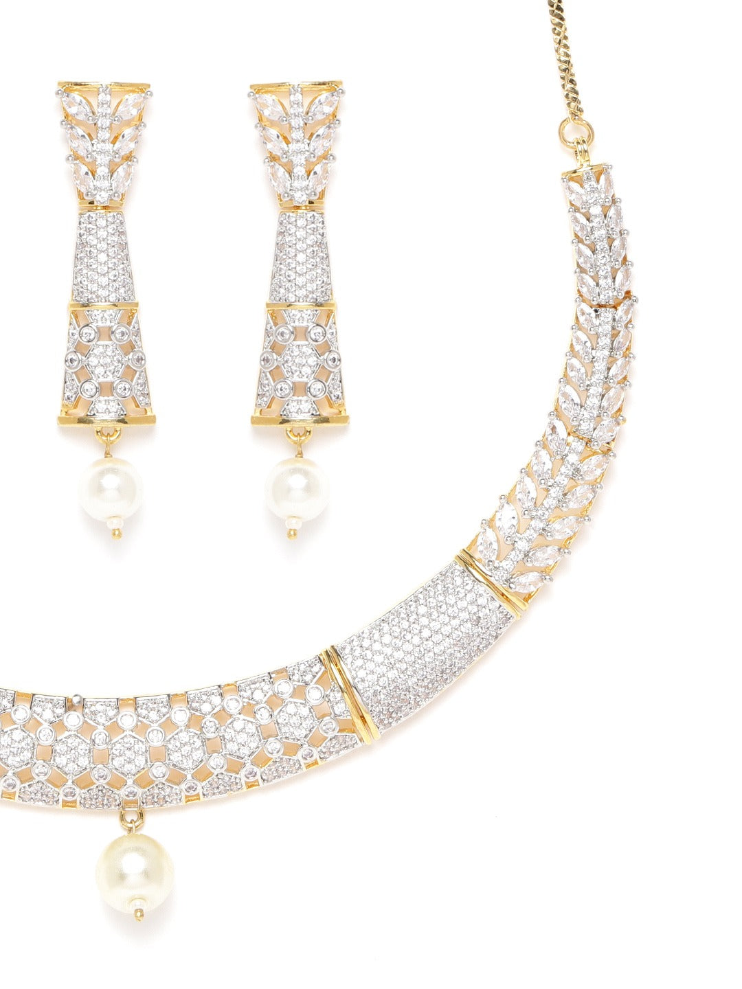 Priyaasi Women Pearls American Diamond Gold Pated Jewellery Set - Grab2buy