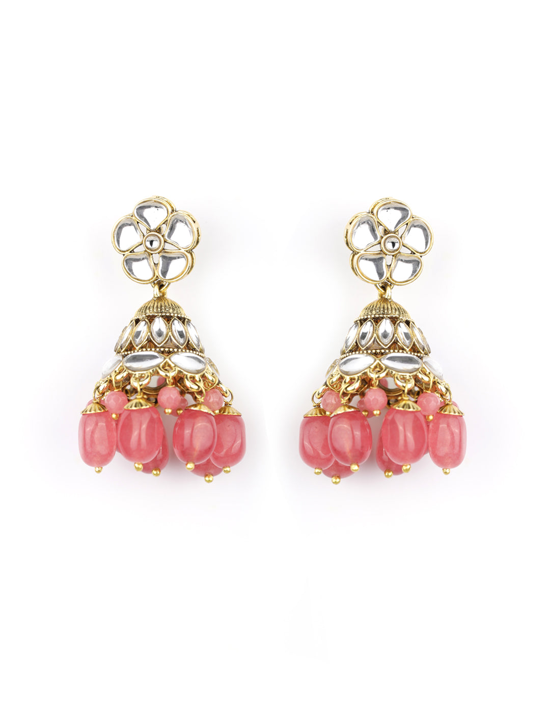 Priyaasi Women Pink Beads Ruby Kundan Gold Plated Traditional MaangTika Jewellery Set - Grab2buy