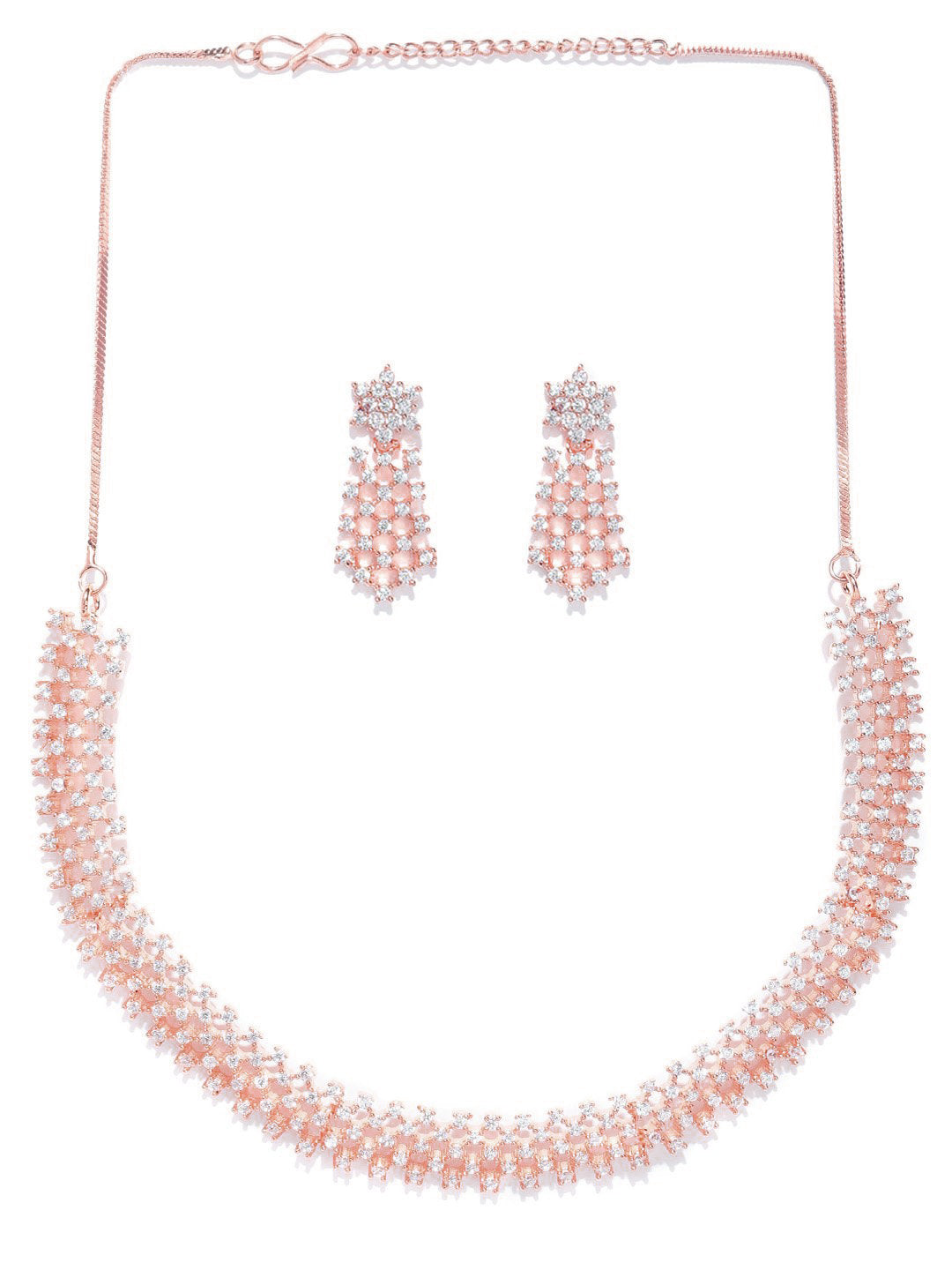 Priyaasi Women American Diamond Rose Gold Plated Ethnic Jewellery Set - Grab2buy