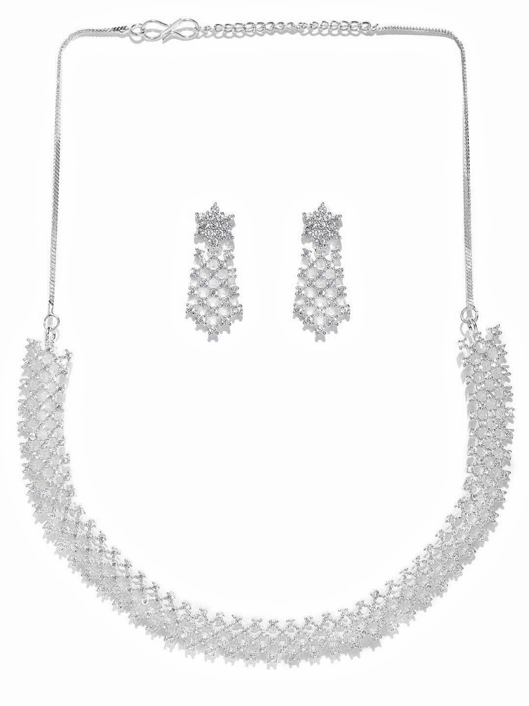 Priyaasi Women American Diamond Silver Plated Ethnic Jewellery Set - Grab2buy
