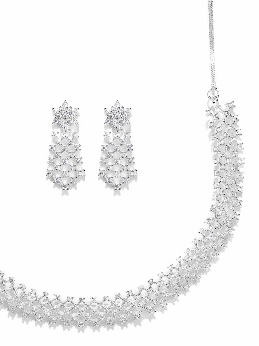 Priyaasi Women American Diamond Silver Plated Ethnic Jewellery Set - Grab2buy