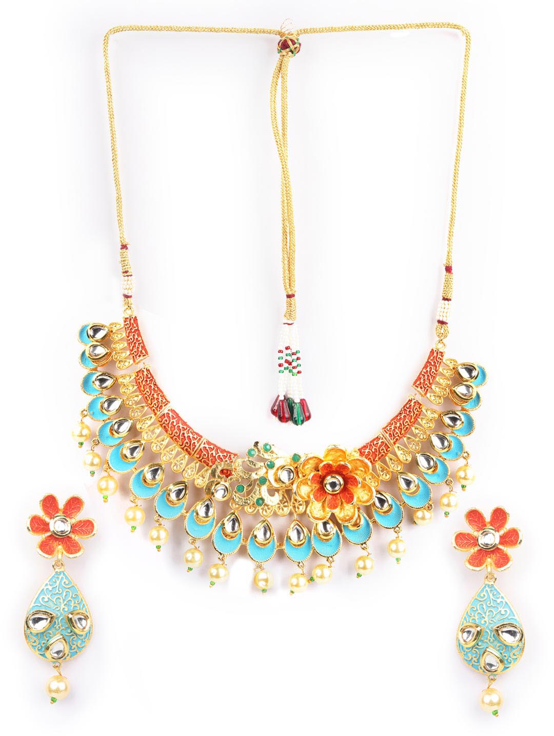 Priyaasi Women Multi-Color Kundan Pearls Gold Plated Floral Jewellery Set - Grab2buy