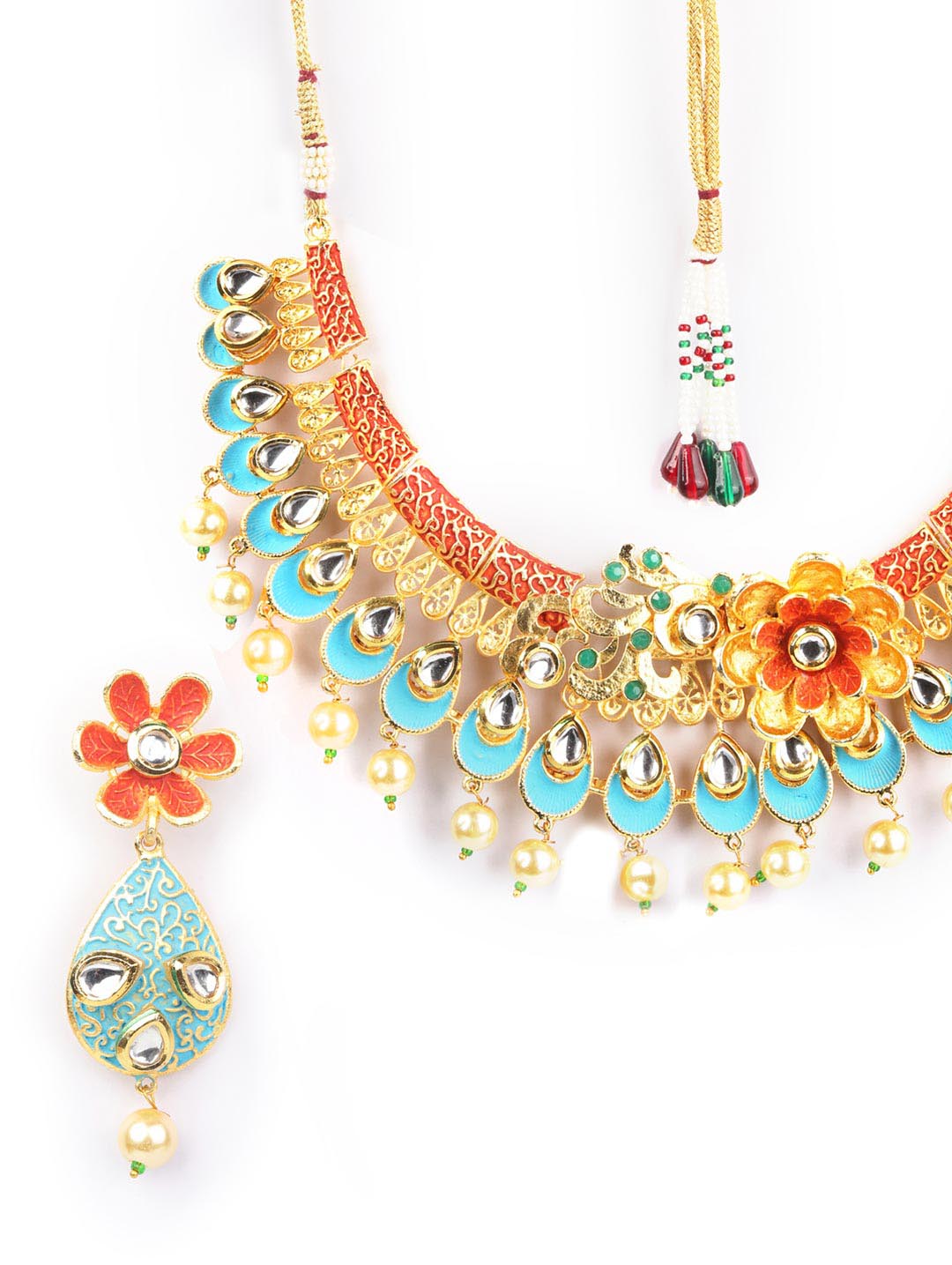 Priyaasi Women Multi-Color Kundan Pearls Gold Plated Floral Jewellery Set - Grab2buy