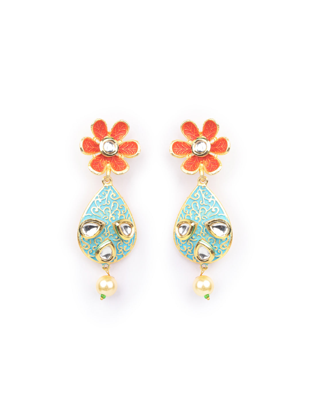Priyaasi Women Multi-Color Kundan Pearls Gold Plated Floral Jewellery Set - Grab2buy