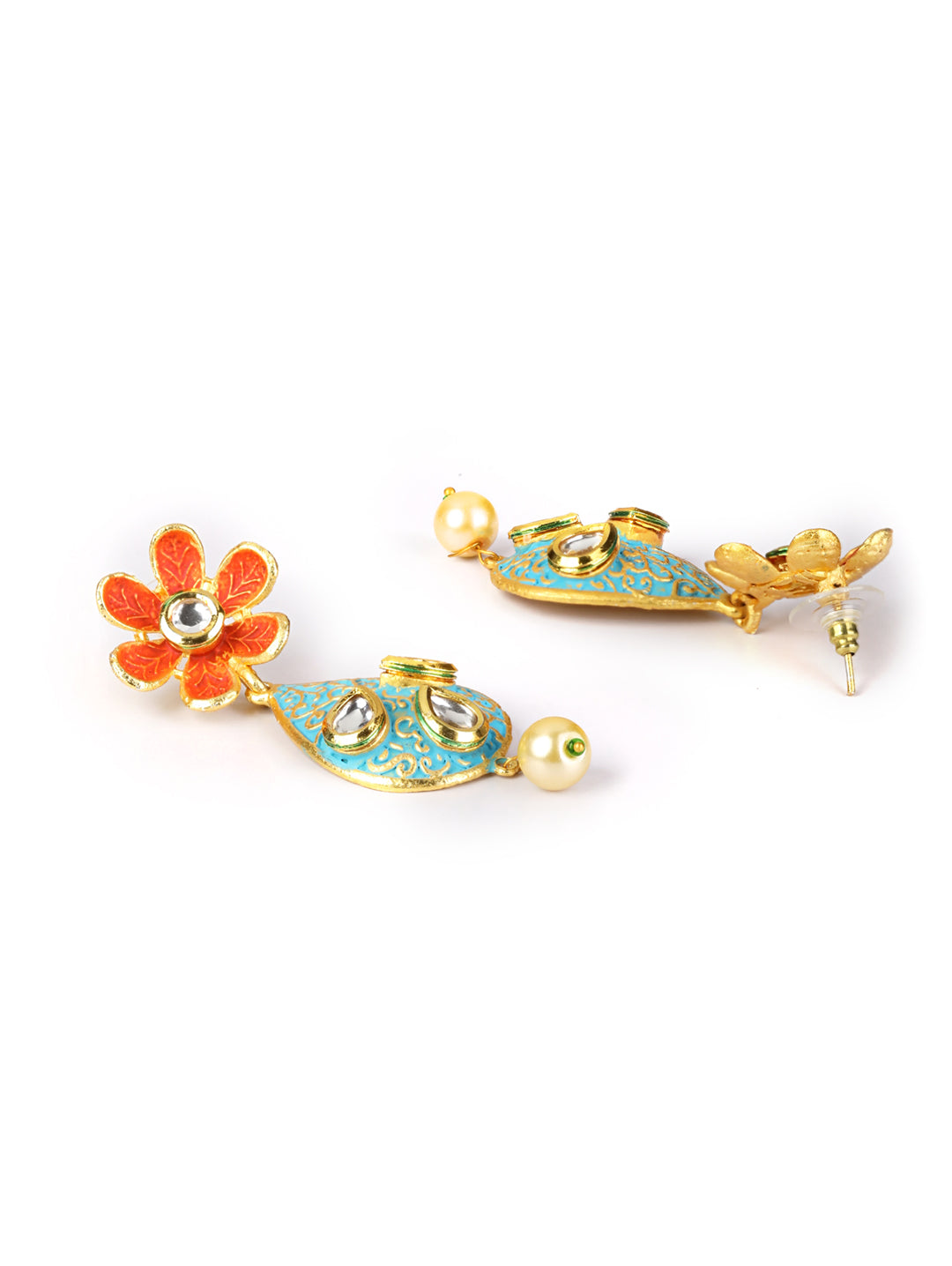 Priyaasi Women Multi-Color Kundan Pearls Gold Plated Floral Jewellery Set - Grab2buy