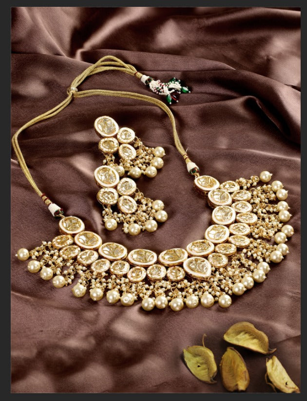 Priyaasi Women Kundan Beads Pearls Gold Plated Traditional Jewellery Set - Grab2buy