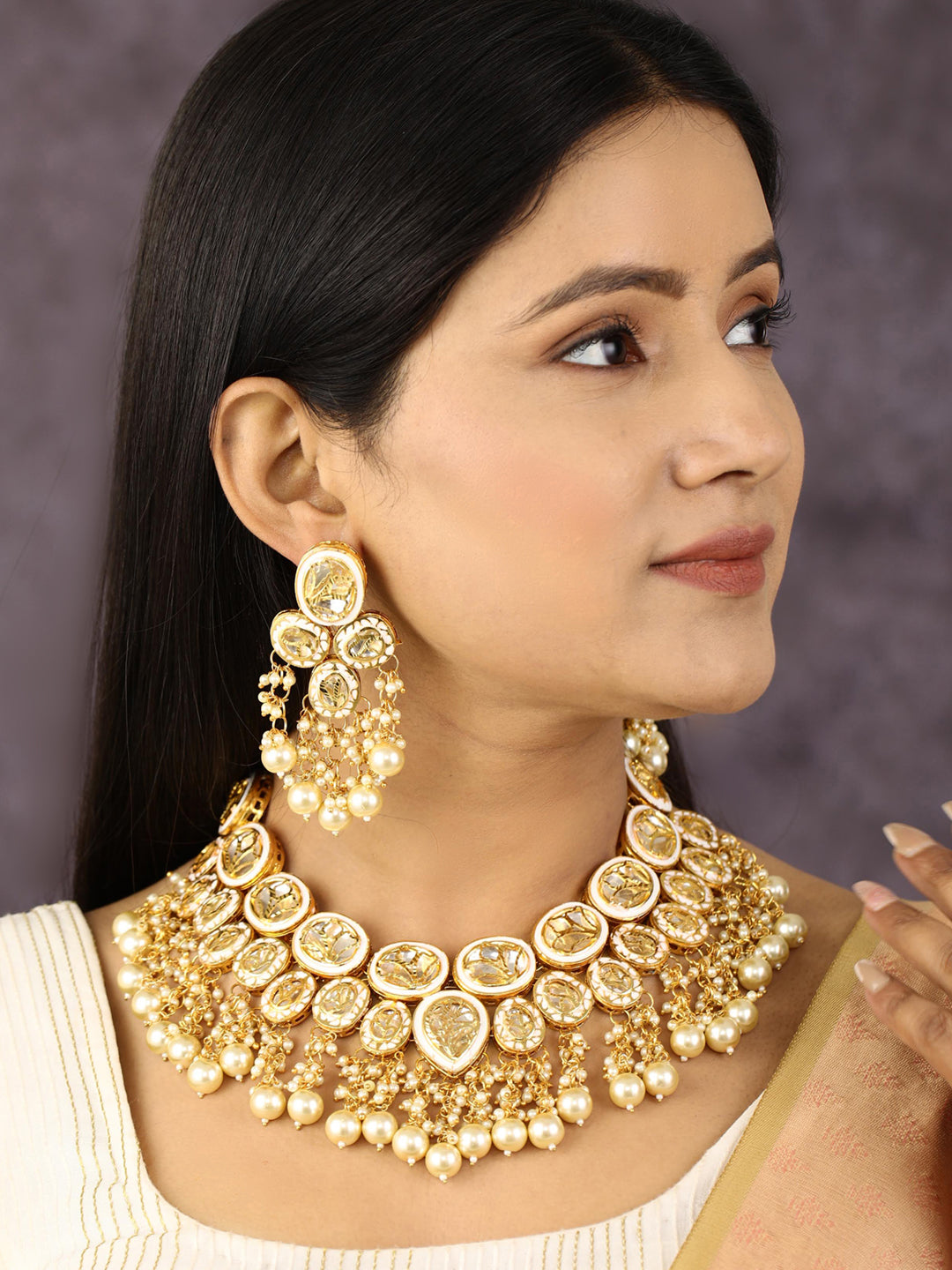 Priyaasi Women Kundan Beads Pearls Gold Plated Traditional Jewellery Set - Grab2buy