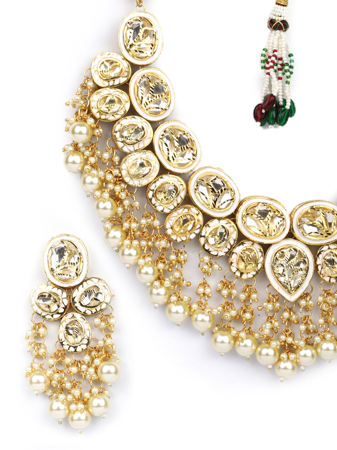 Priyaasi Women Kundan Beads Pearls Gold Plated Traditional Jewellery Set - Grab2buy