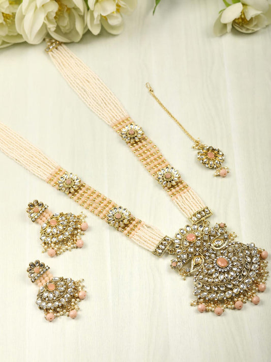 Priyaasi Women Multi-Color Beads Pearls Gold Plated Rani Haar with Maang Tikka - Grab2buy