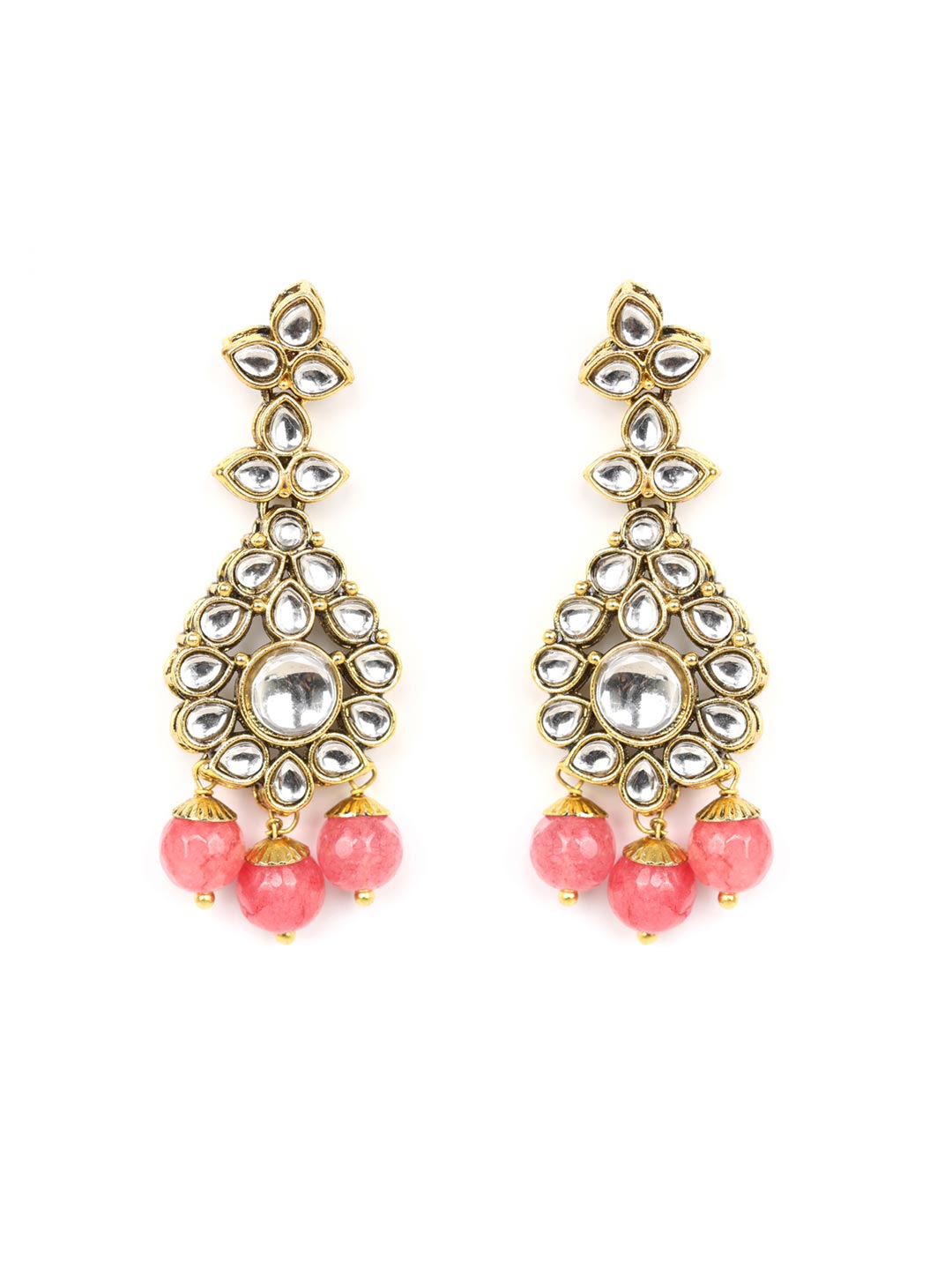 Priyaasi Women Pink Beads Pearls Kundan Gold Plated Jewellery Set with Maang Tikka - Grab2buy