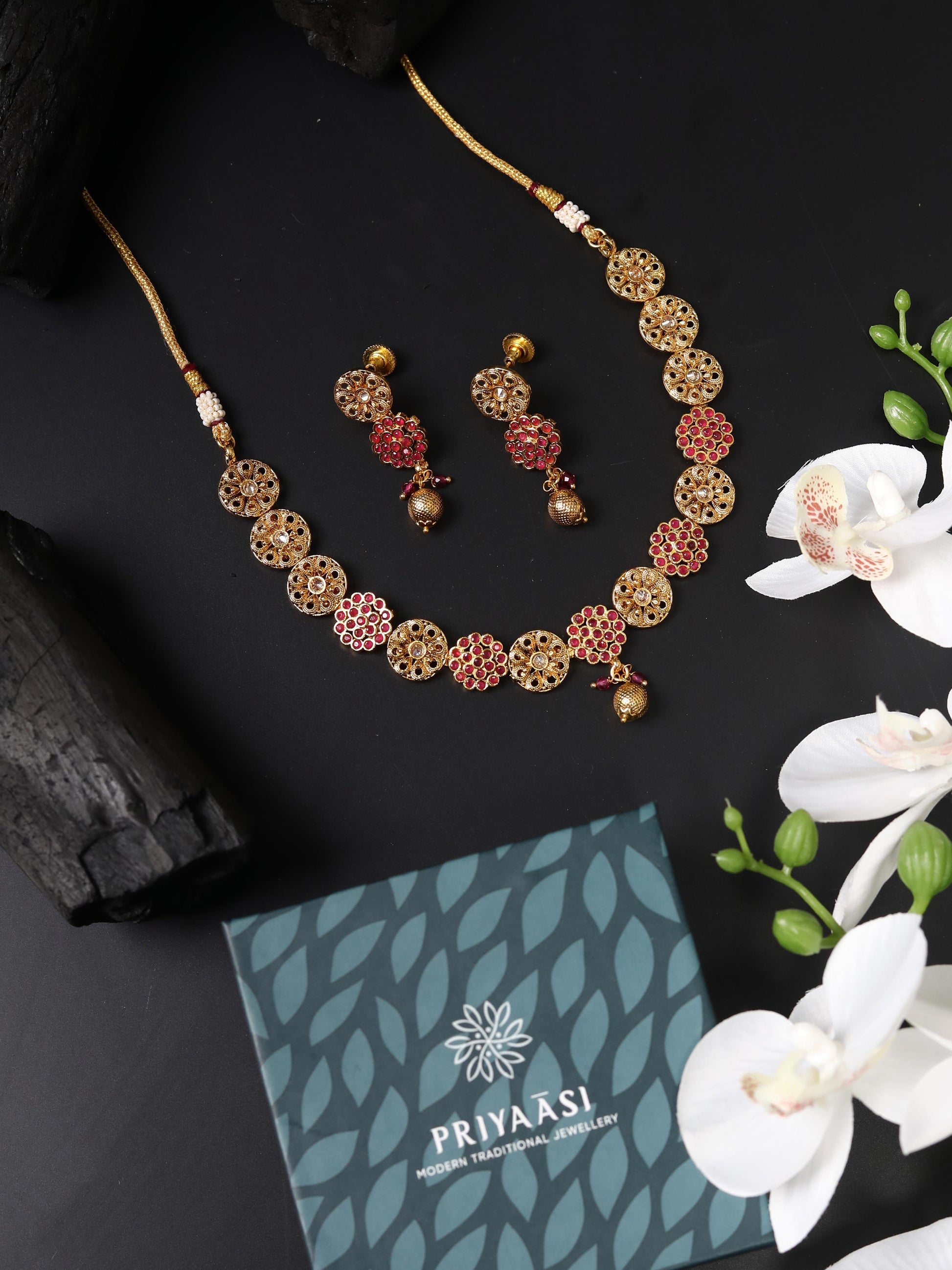 Priyaasi Women Ruby Kundan Pearls Gold Plated Jewellery Set - Grab2buy