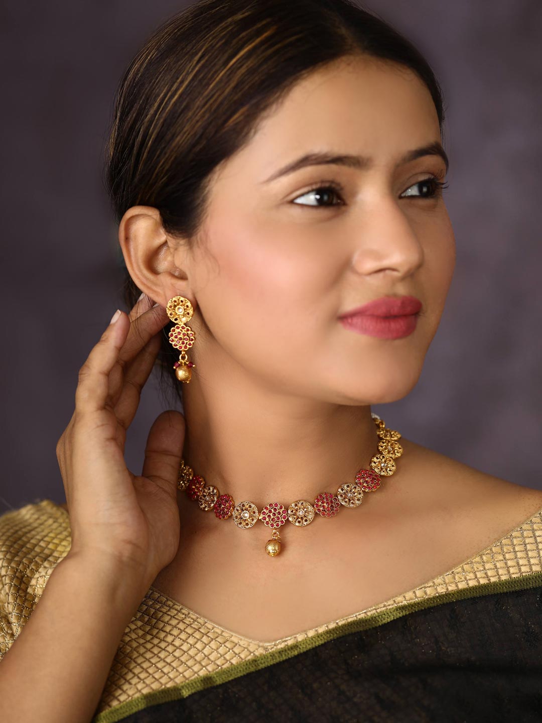 Priyaasi Women Ruby Kundan Pearls Gold Plated Jewellery Set - Grab2buy
