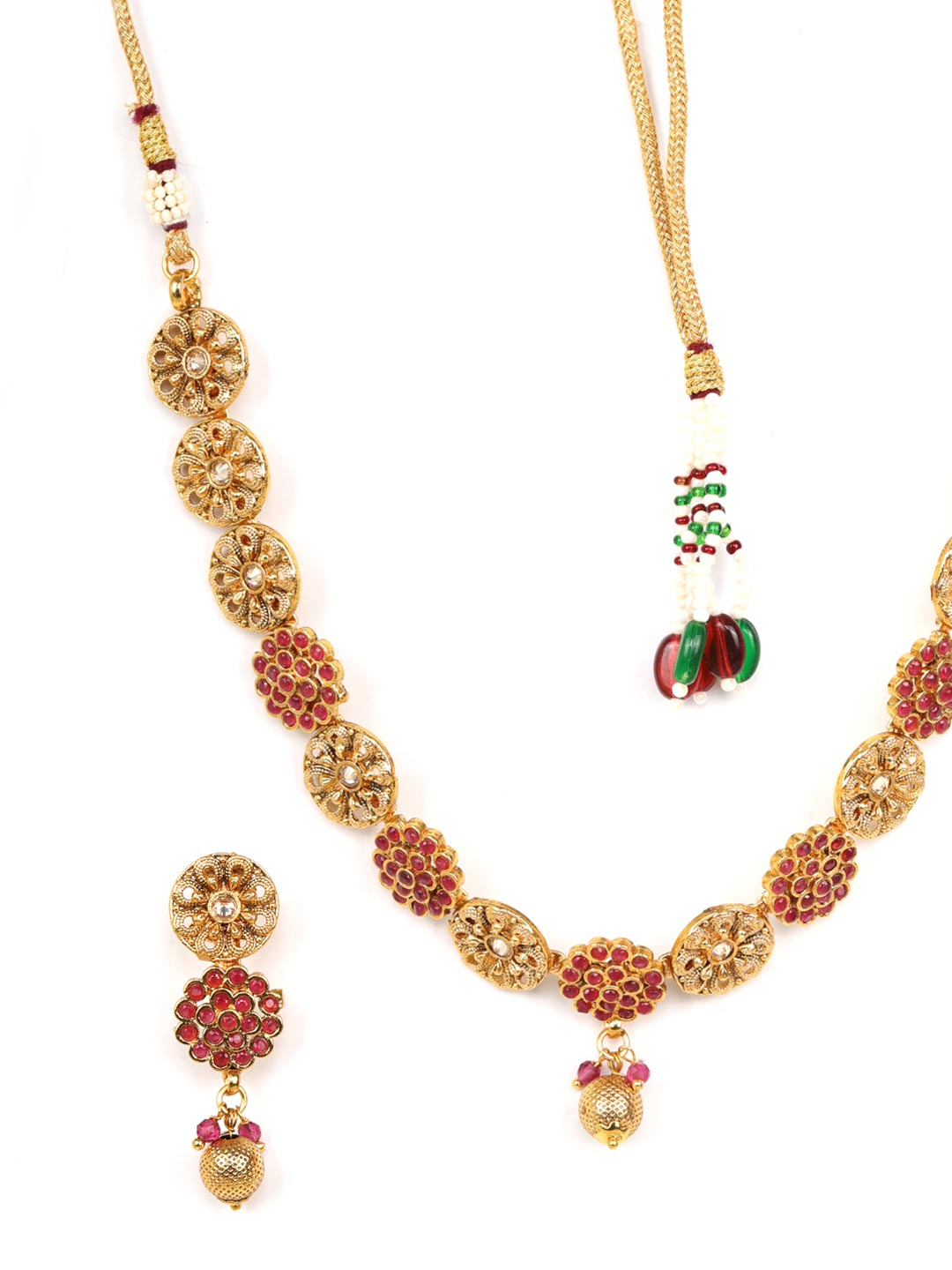 Priyaasi Women Ruby Kundan Pearls Gold Plated Jewellery Set - Grab2buy