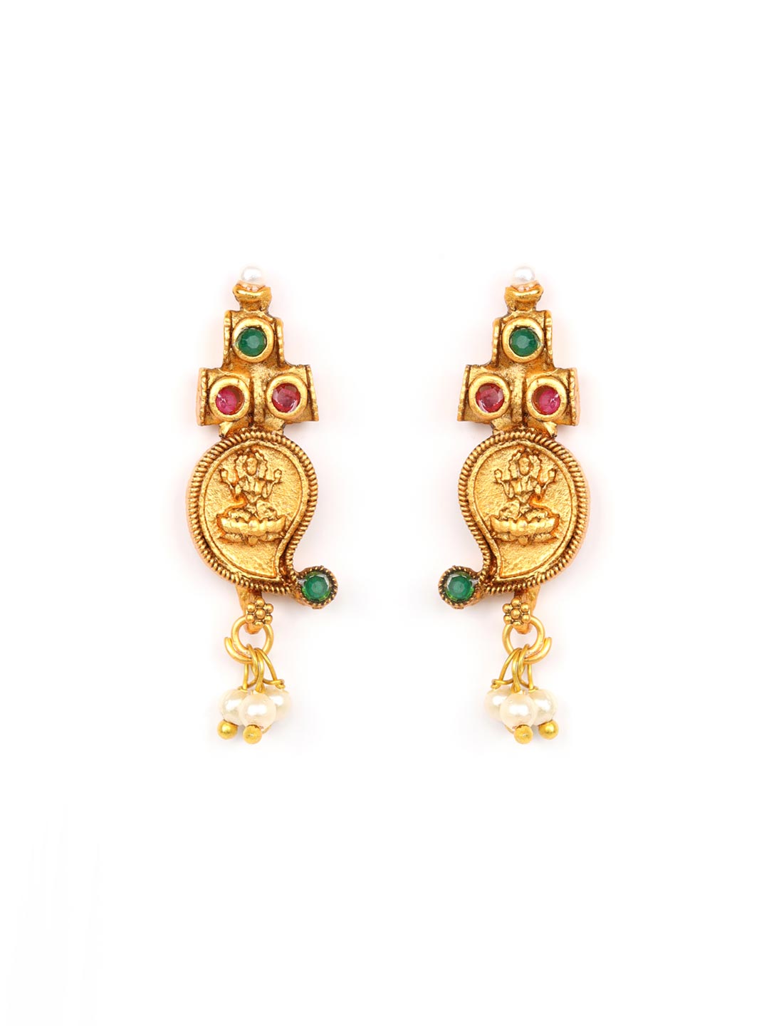 Priyaasi Women Beads Ruby Emerald Gold Plated Temple Jewellery Set - Grab2buy