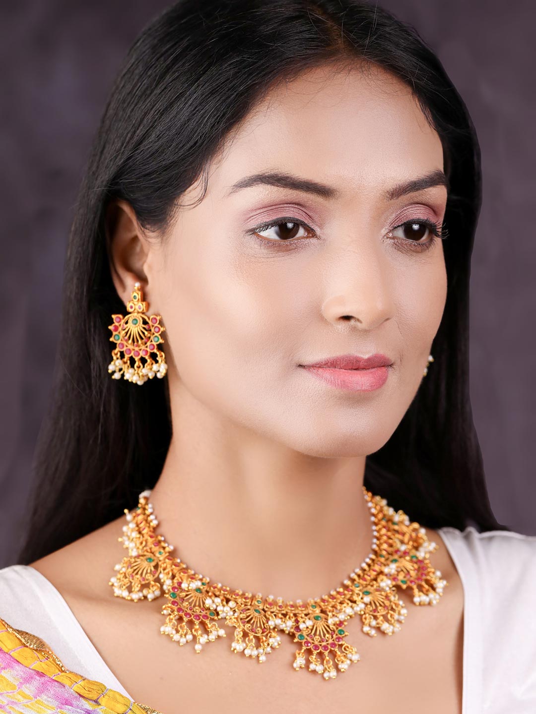 Priyaasi Women Ruby Emerald Beads Gold Plated Jewellery Set - Grab2buy