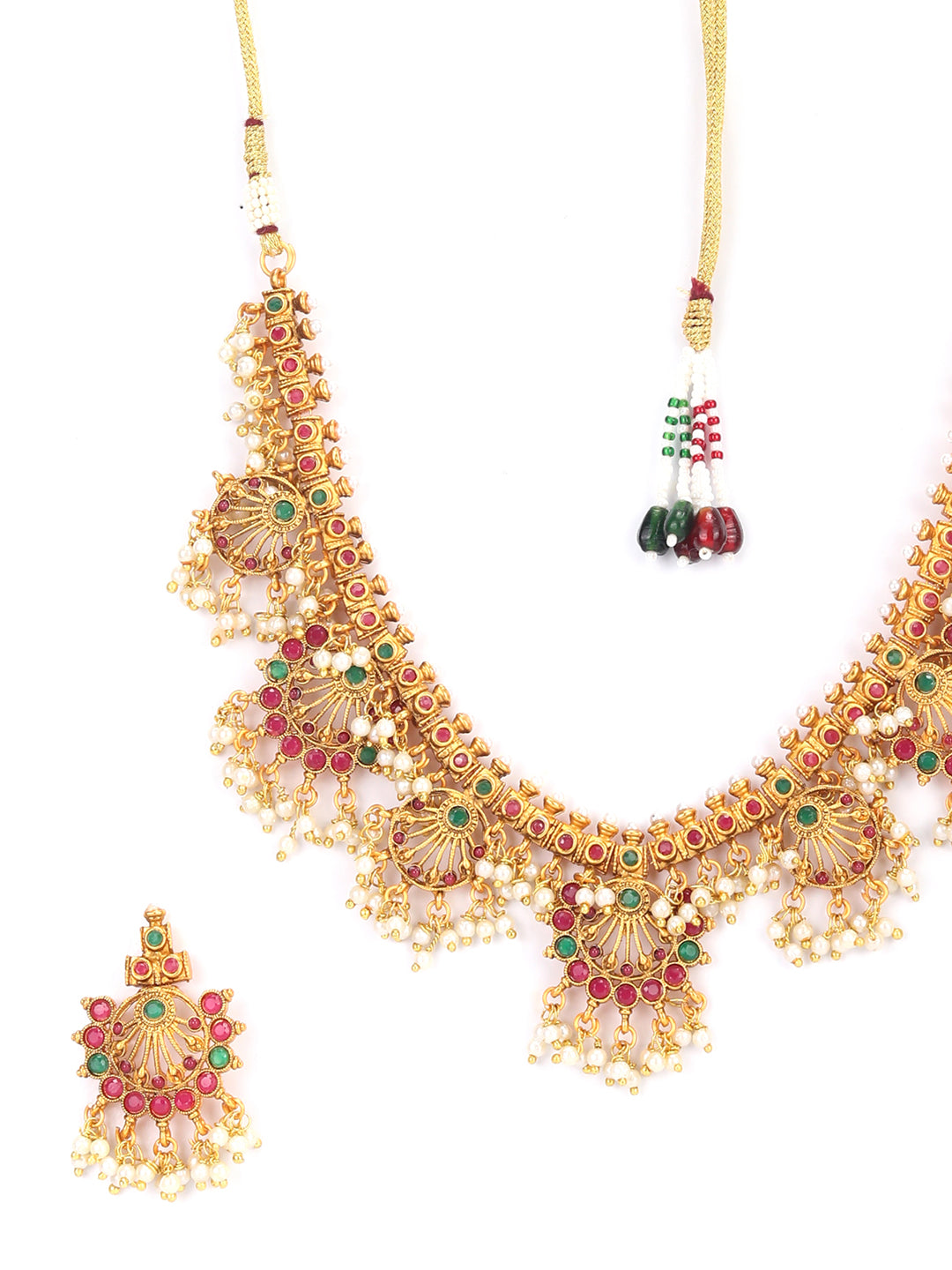 Priyaasi Women Ruby Emerald Beads Gold Plated Jewellery Set - Grab2buy