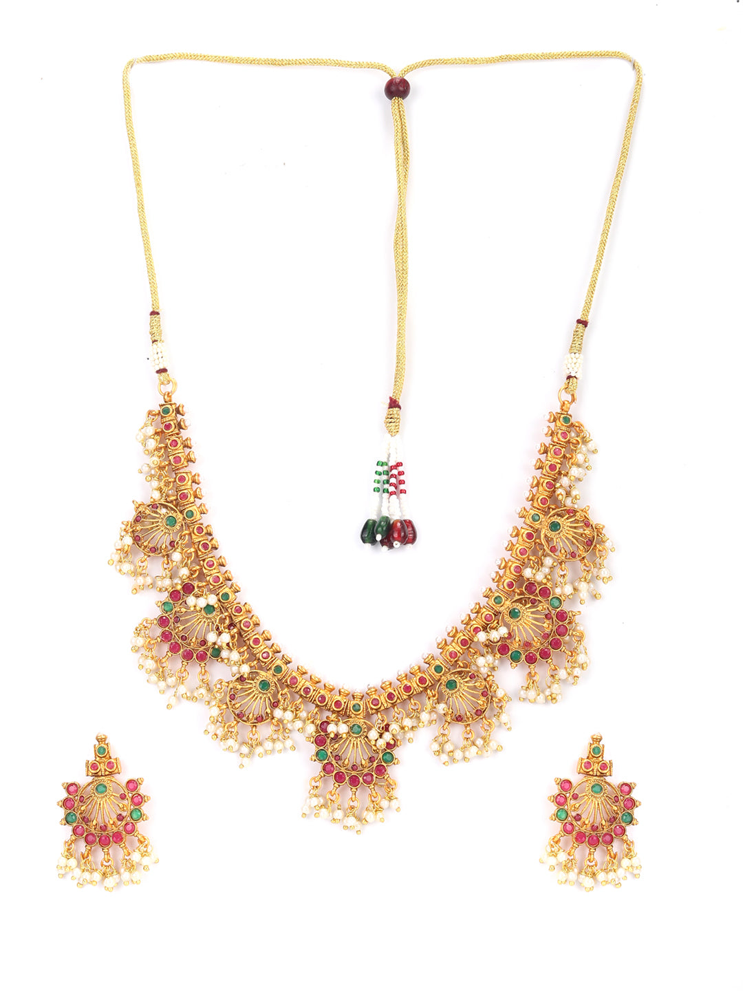 Priyaasi Women Ruby Emerald Beads Gold Plated Jewellery Set - Grab2buy