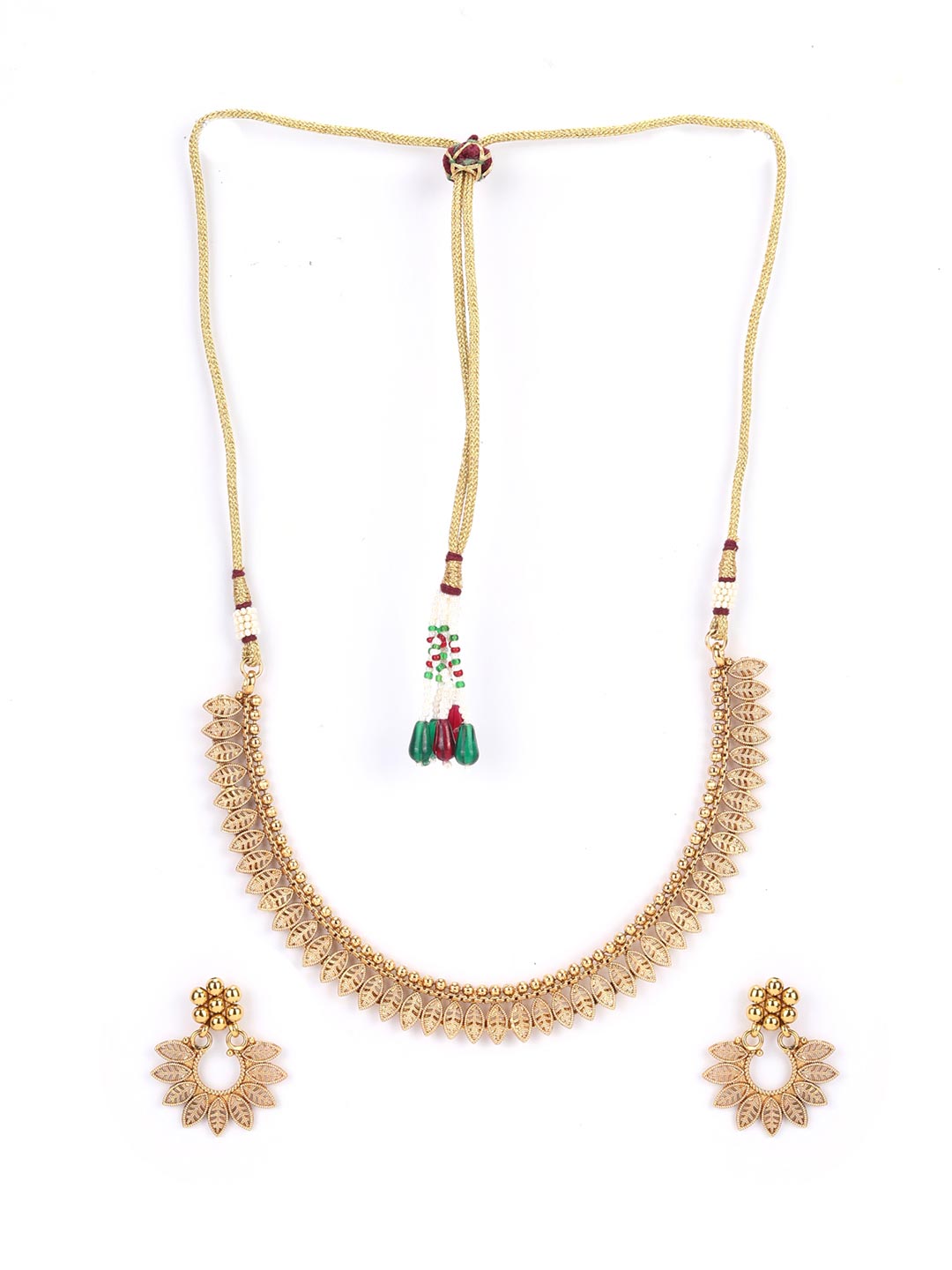 Priyaasi Women Gold Plated Leaf Patterned Jewellery Set - Grab2buy