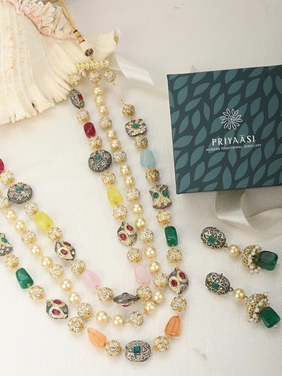 Priyaasi Women Multi-Color Beads Pearls Stones Gold Plated Jewellery Set - Grab2buy