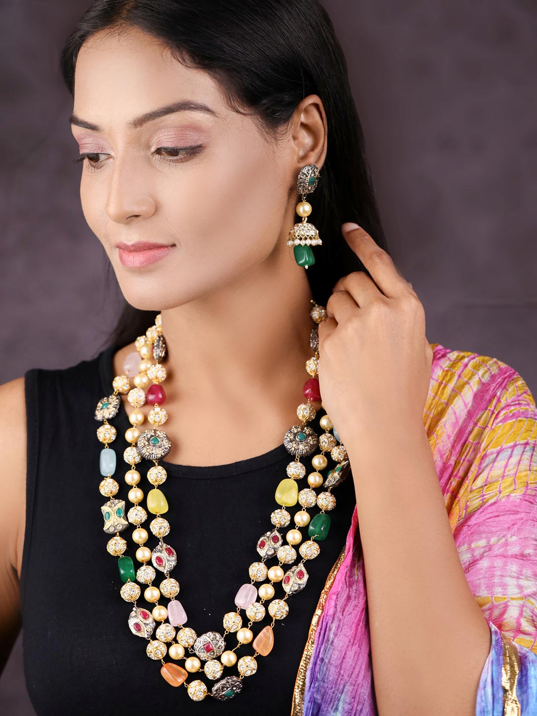 Priyaasi Women Multi-Color Beads Pearls Stones Gold Plated Jewellery Set - Grab2buy