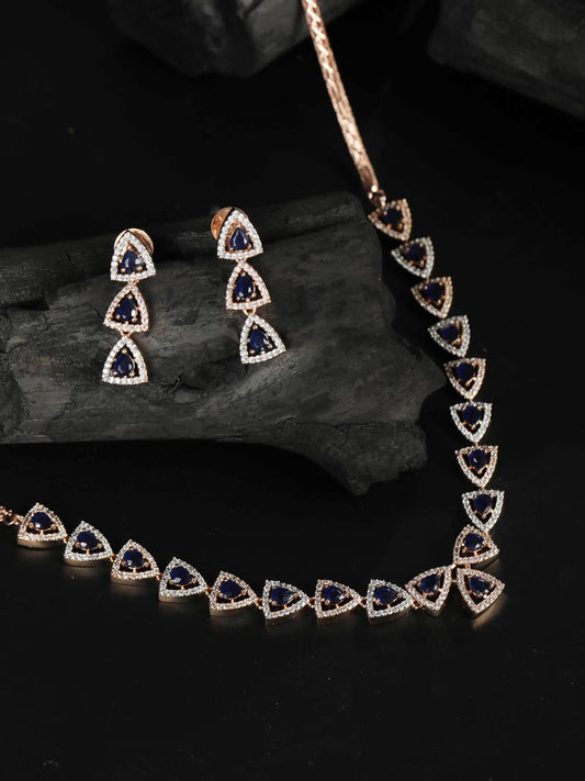 Priyaasi Women Blue American Diamond Rose Gold-Plated Jewellery Set - Grab2buy