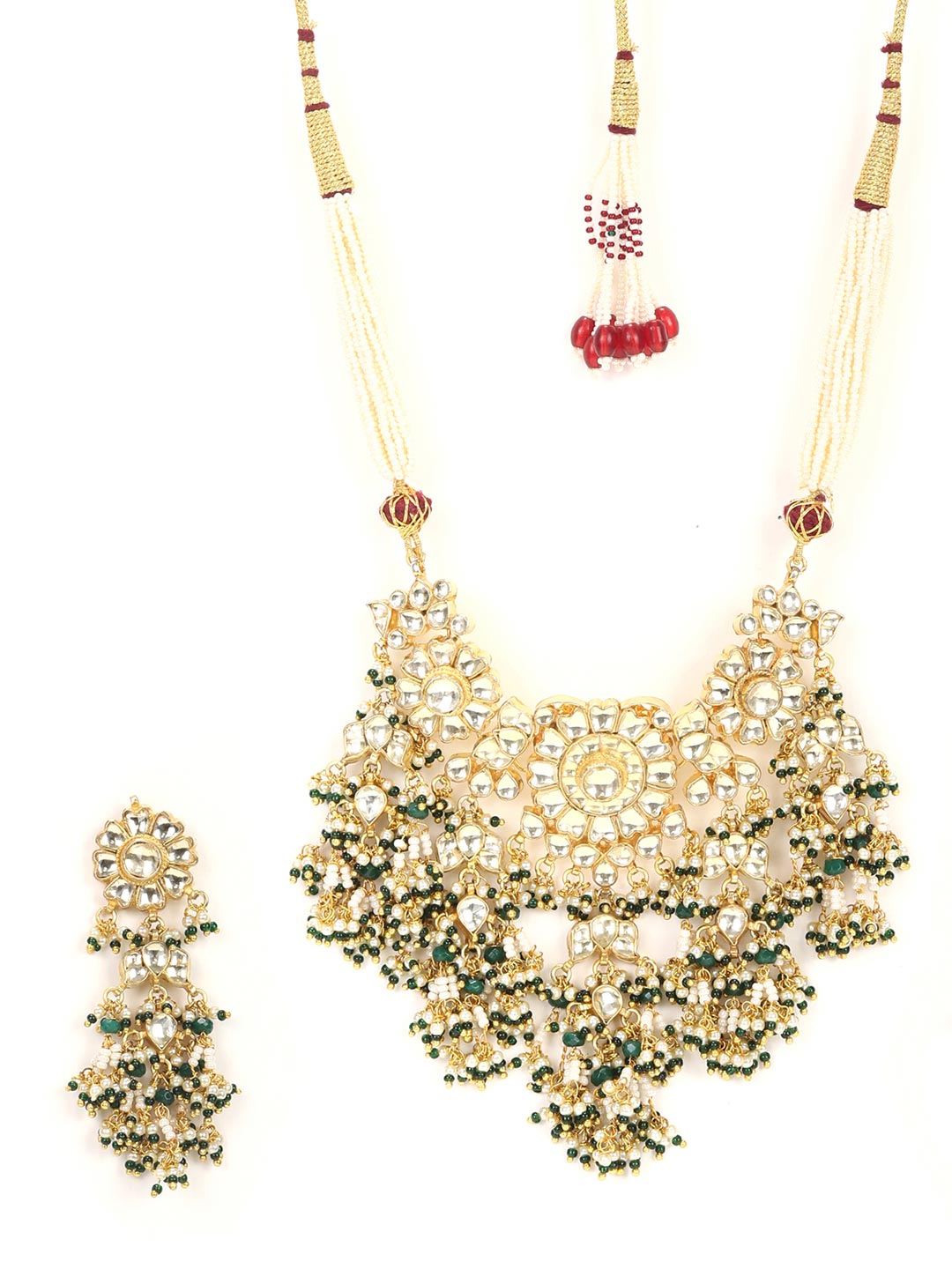 Priyaasi Women White Beads Pachi Kundan Gold Plated Jewellery Set - Grab2buy