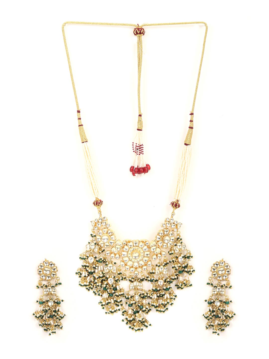 Priyaasi Women White Beads Pachi Kundan Gold Plated Jewellery Set - Grab2buy
