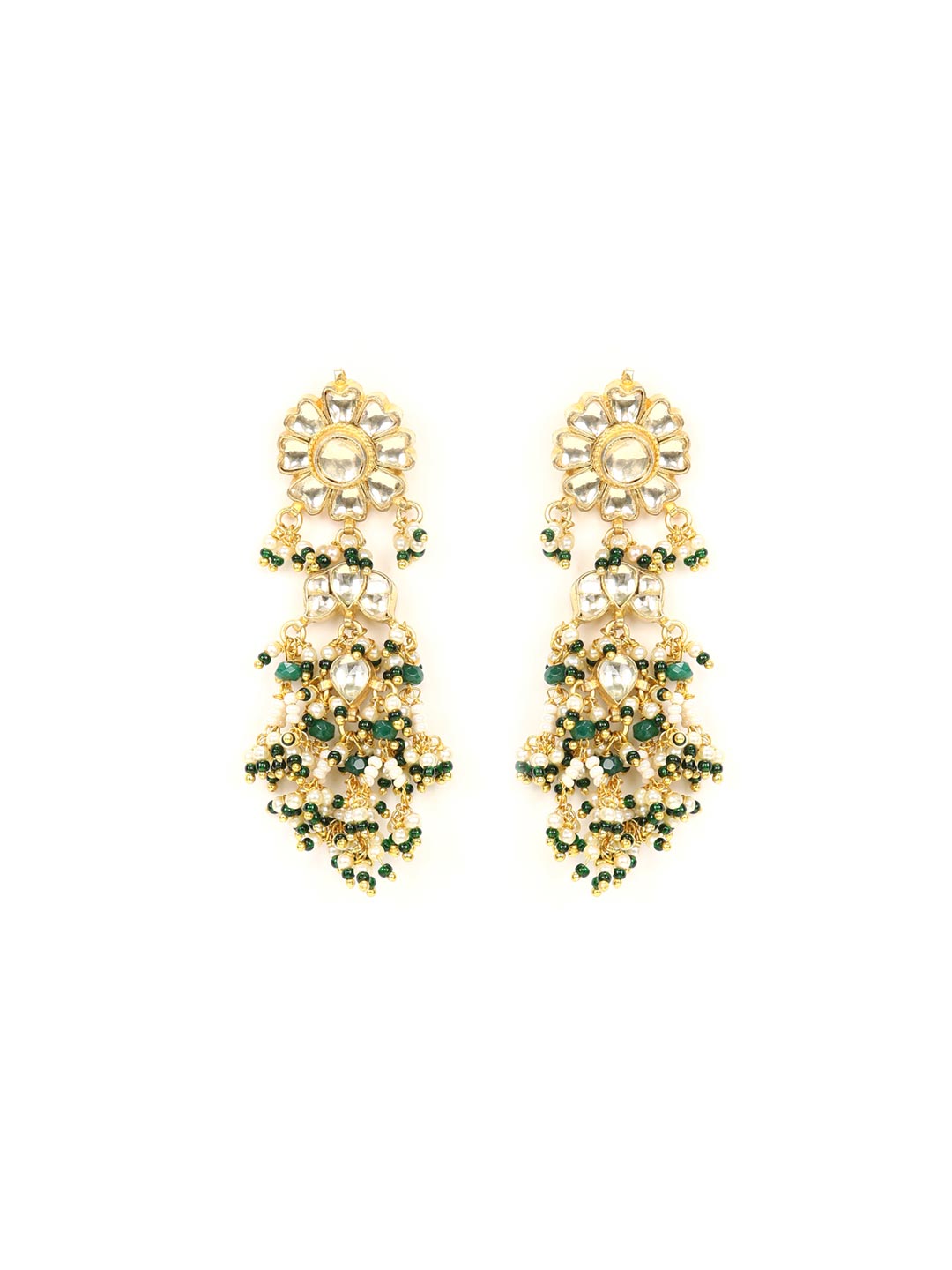 Priyaasi Women White Beads Pachi Kundan Gold Plated Jewellery Set - Grab2buy
