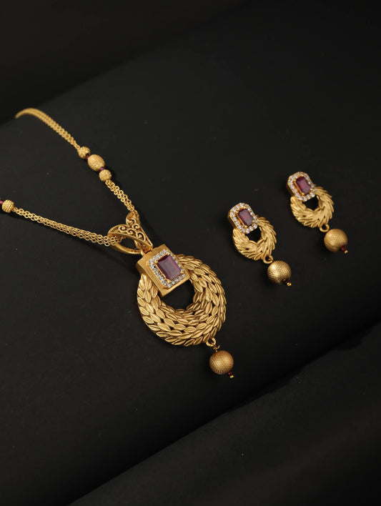 Priyaasi Women Maroon Ruby American Diamond Gold Plated Jewellery Set - Grab2buy