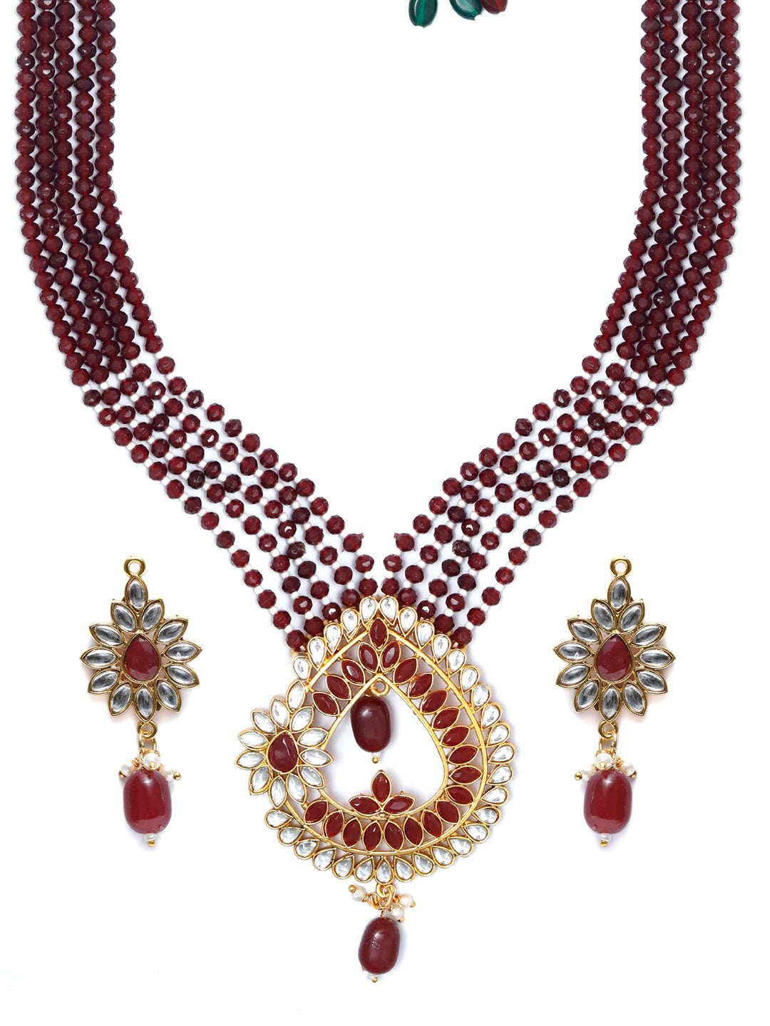 Priyaasi Women Maroon Gold Plated Kundan Jewellery Set - Grab2buy