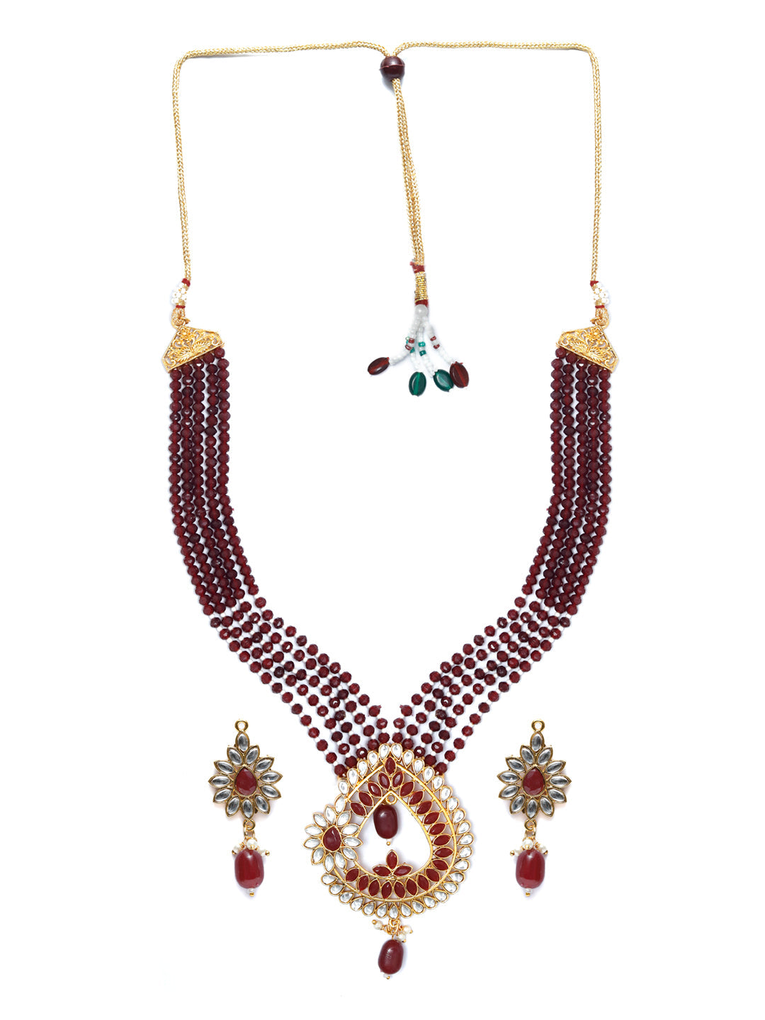 Priyaasi Women Maroon Gold Plated Kundan Jewellery Set - Grab2buy