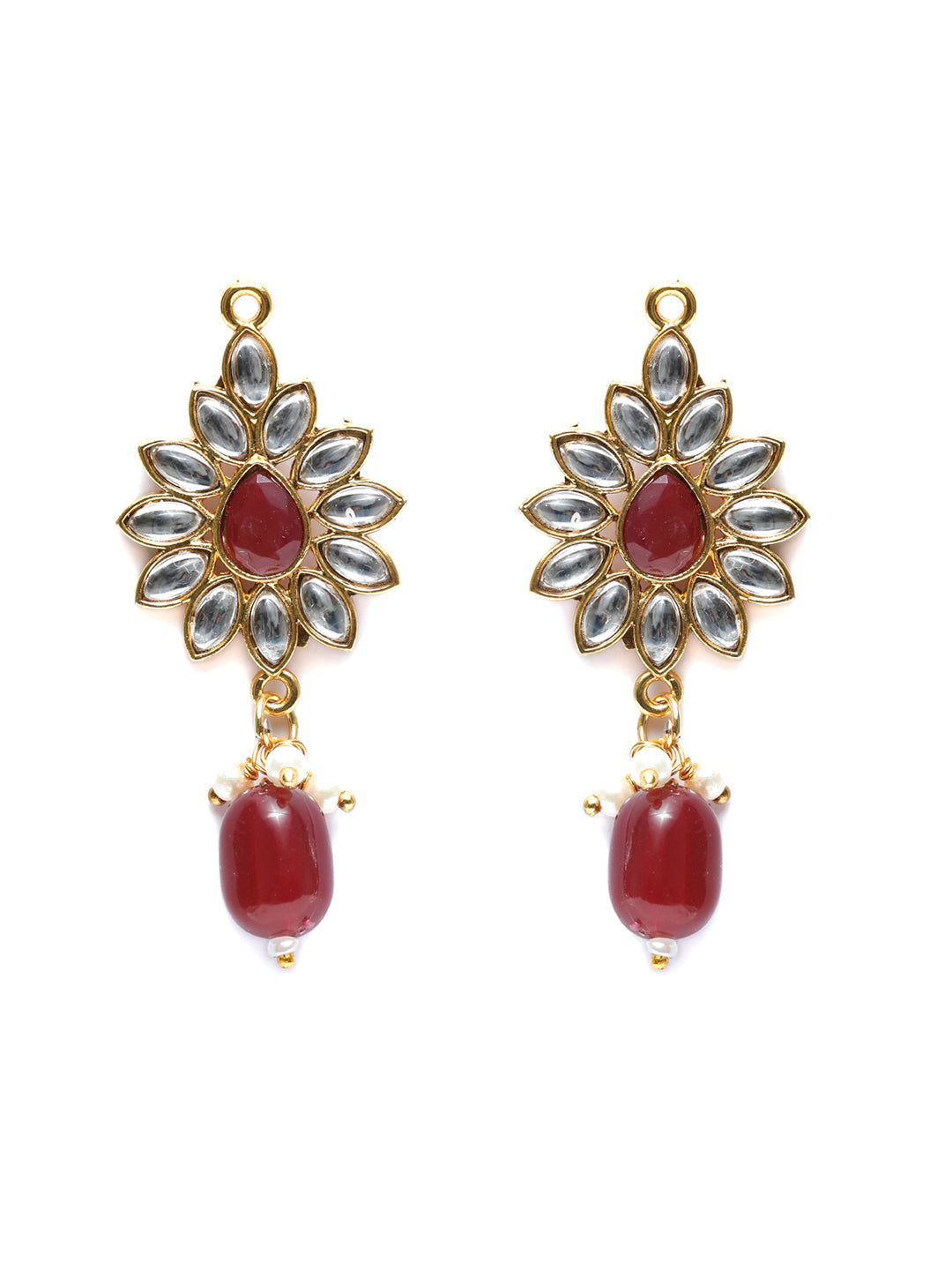Priyaasi Women Maroon Gold Plated Kundan Jewellery Set - Grab2buy
