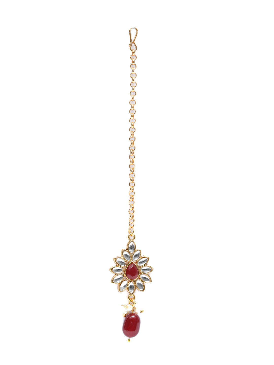 Priyaasi Women Maroon Gold Plated Kundan Jewellery Set - Grab2buy