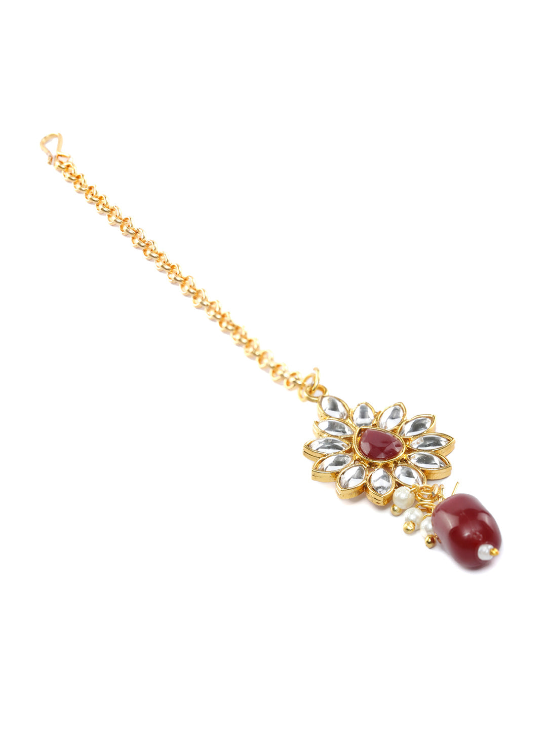 Priyaasi Women Maroon Gold Plated Kundan Jewellery Set - Grab2buy