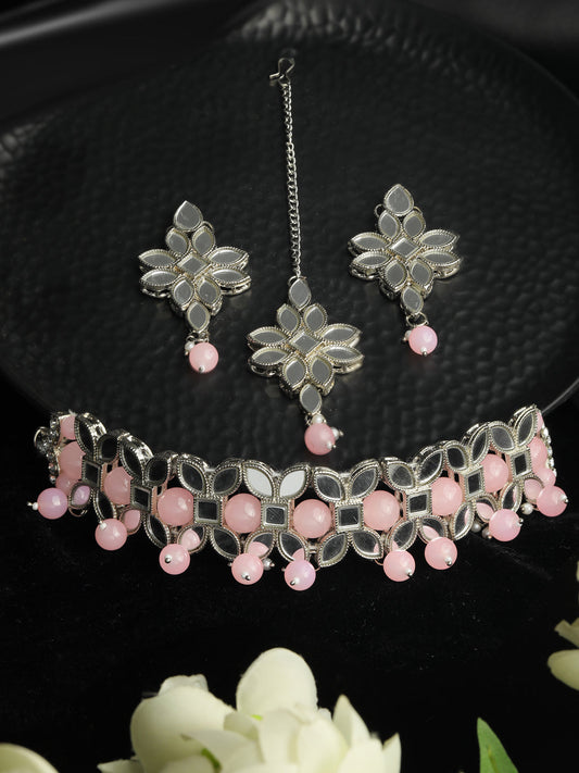 Priyaasi Women Classic American Diamond Rose Gold Floral Jewellery Set - Grab2buy