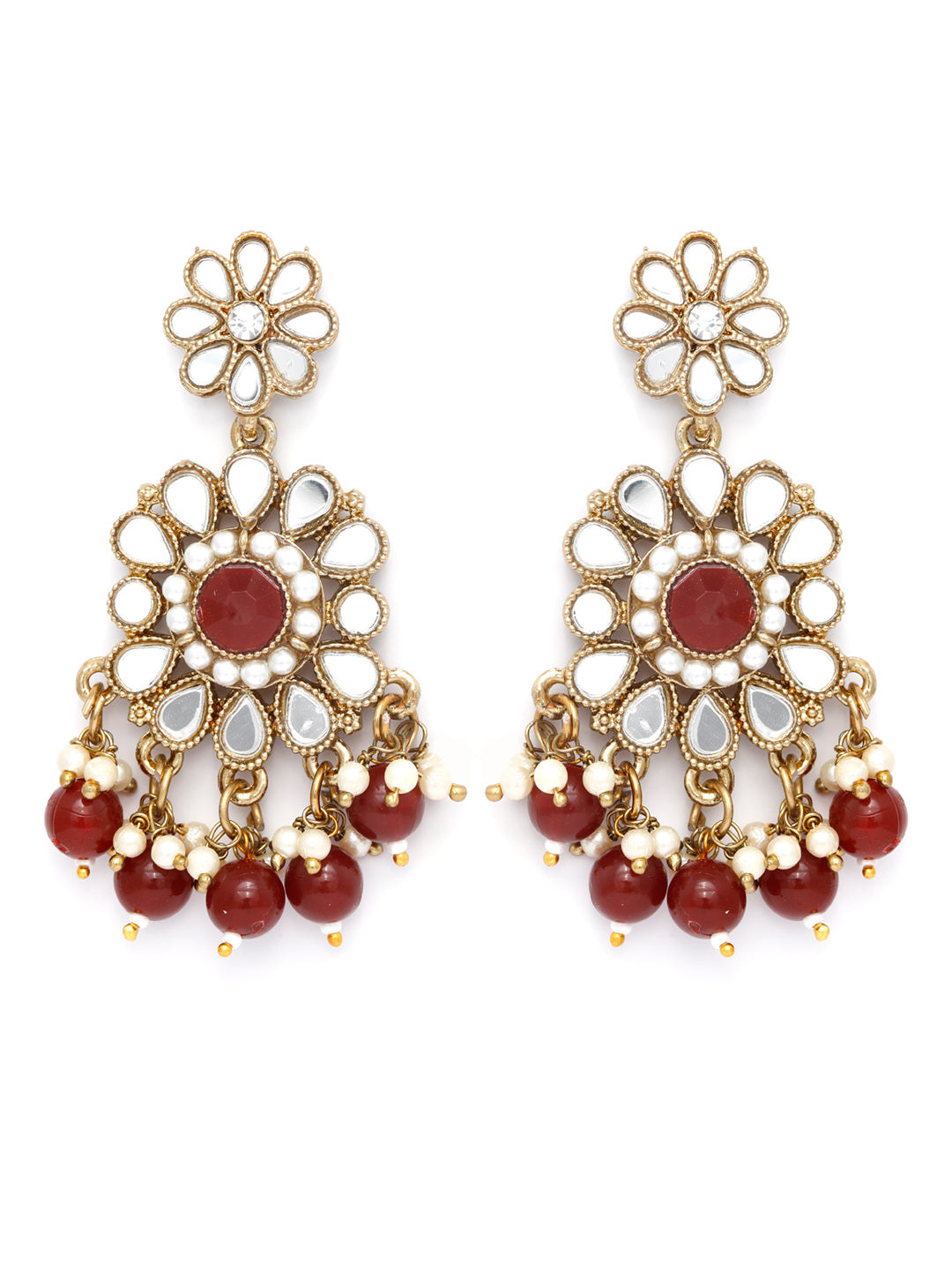 Priyaasi Women Mirror Studded Maroon Floral Jewellery Set - Grab2buy
