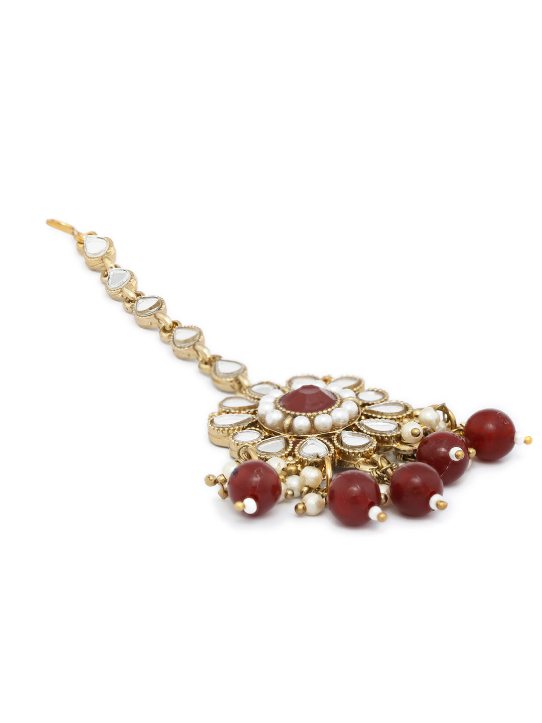 Priyaasi Women Mirror Studded Maroon Floral Jewellery Set - Grab2buy