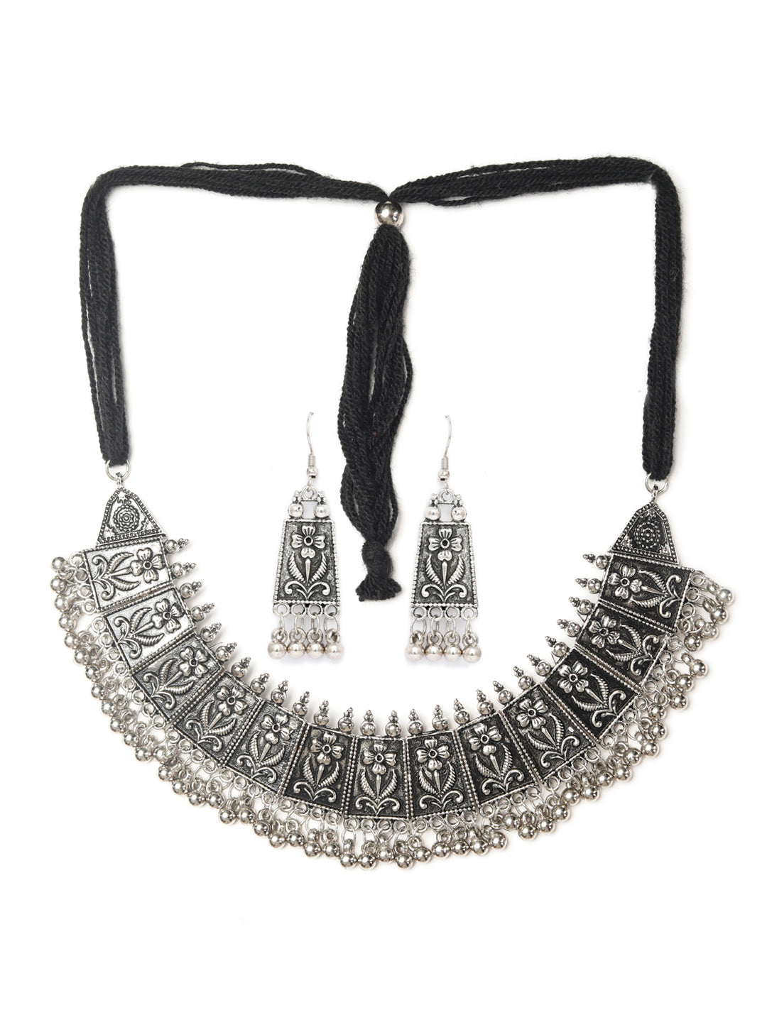 Priyaasi Women Tribal Oxidised Silver Floral Jewellery Set - Grab2buy