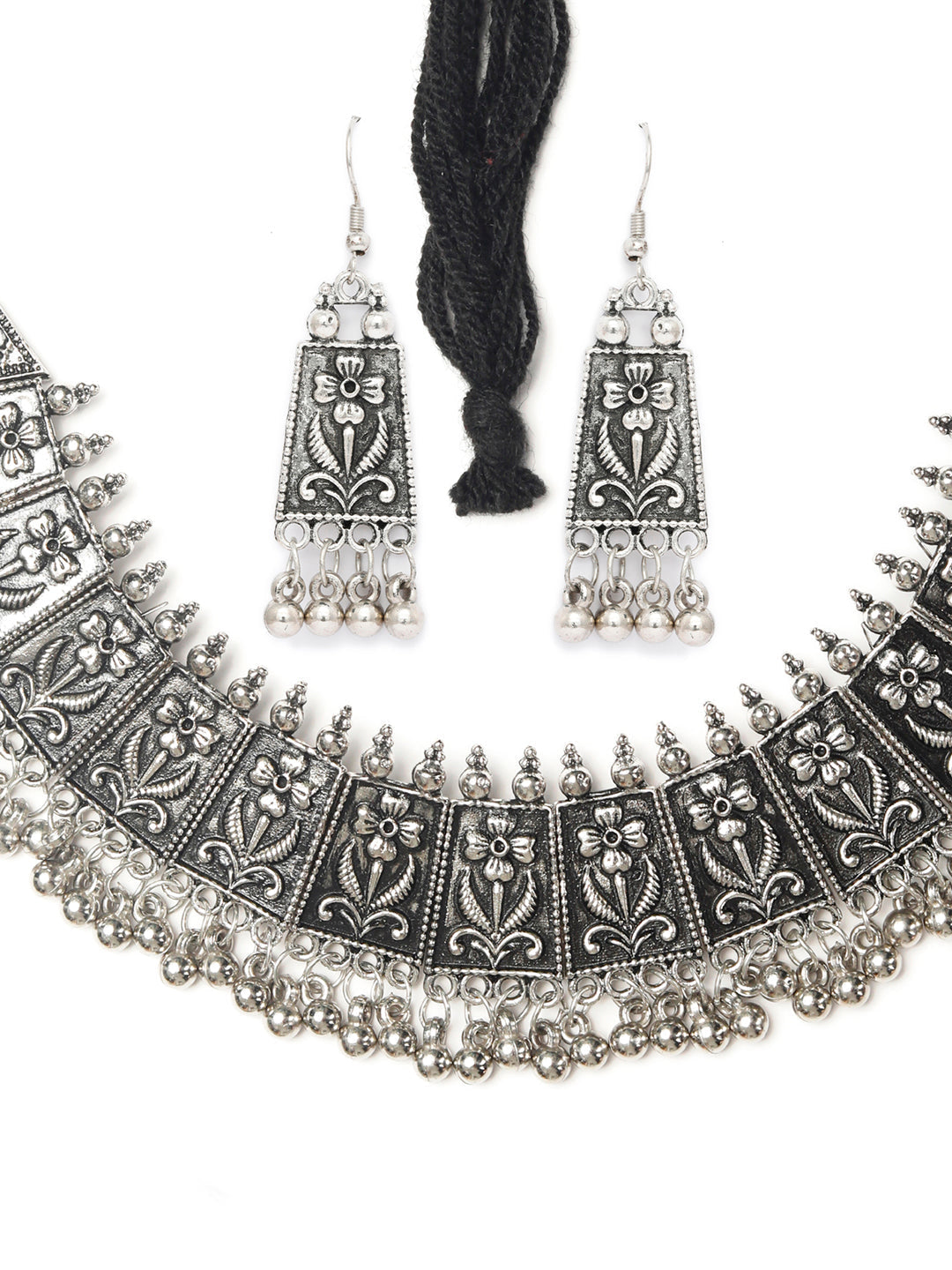 Priyaasi Women Tribal Oxidised Silver Floral Jewellery Set - Grab2buy