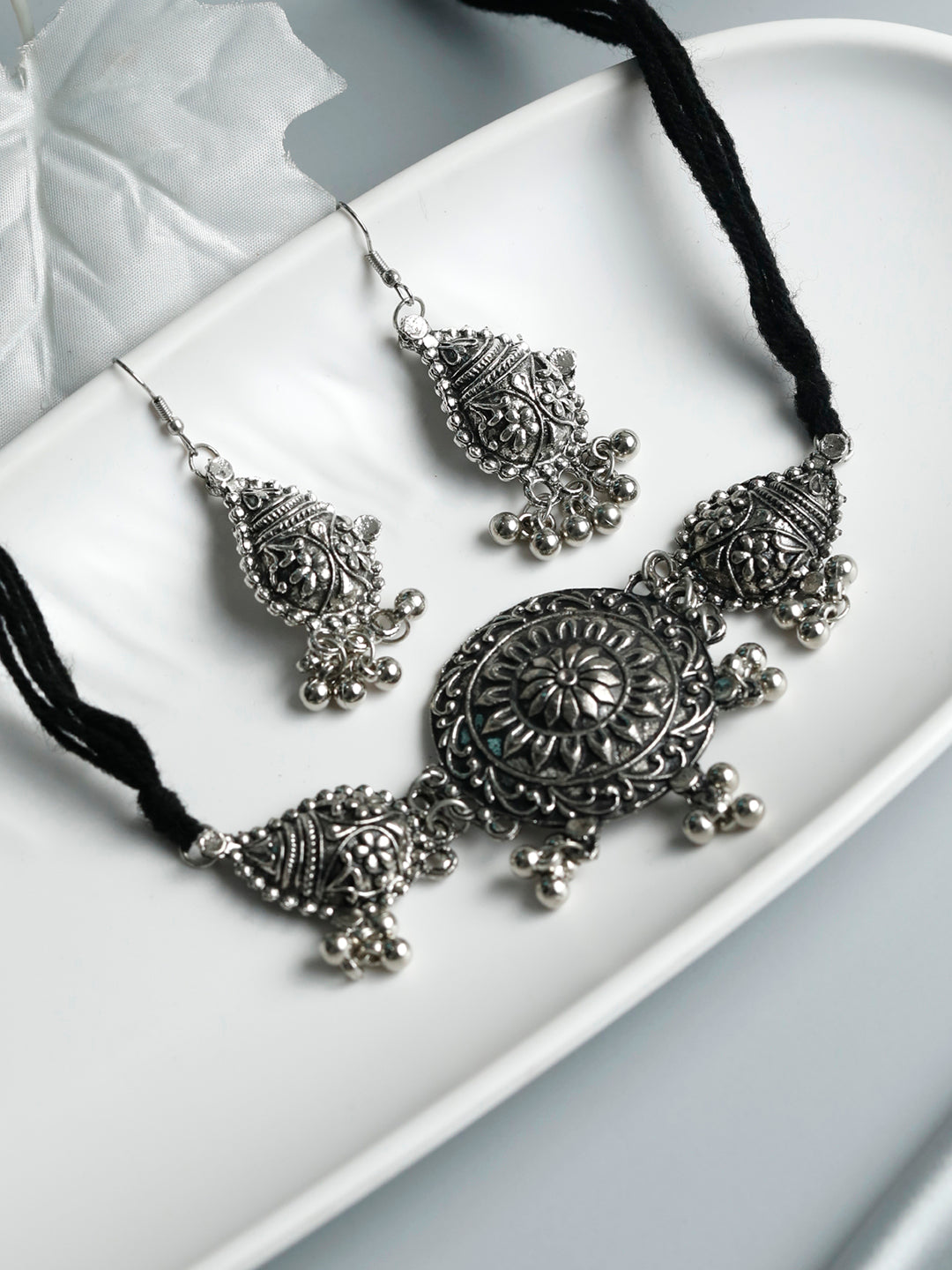 Priyaasi Women Tribal Floral Oxidised Jewellery Set - Grab2buy